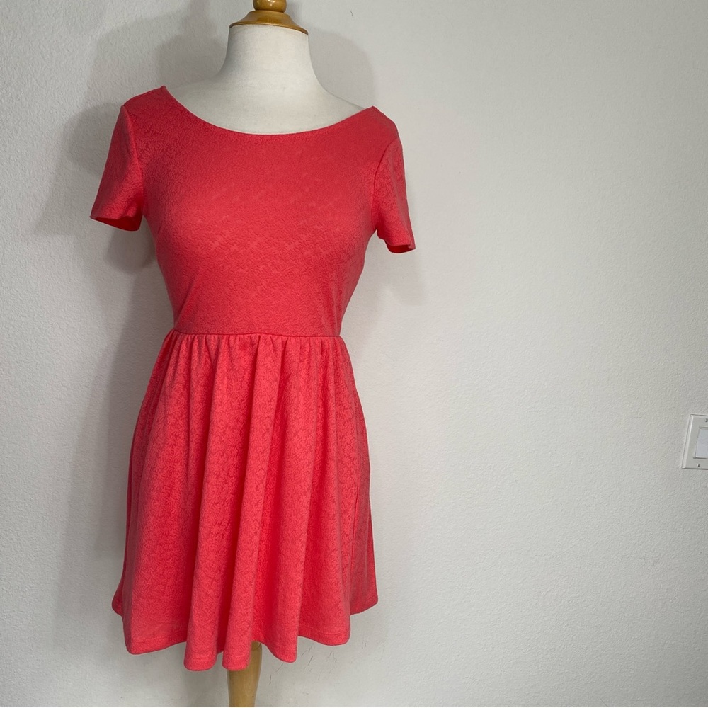 NWT New Forever 21 Coral Textured Soft Bow Fit & Flare Mini Dress Size Small